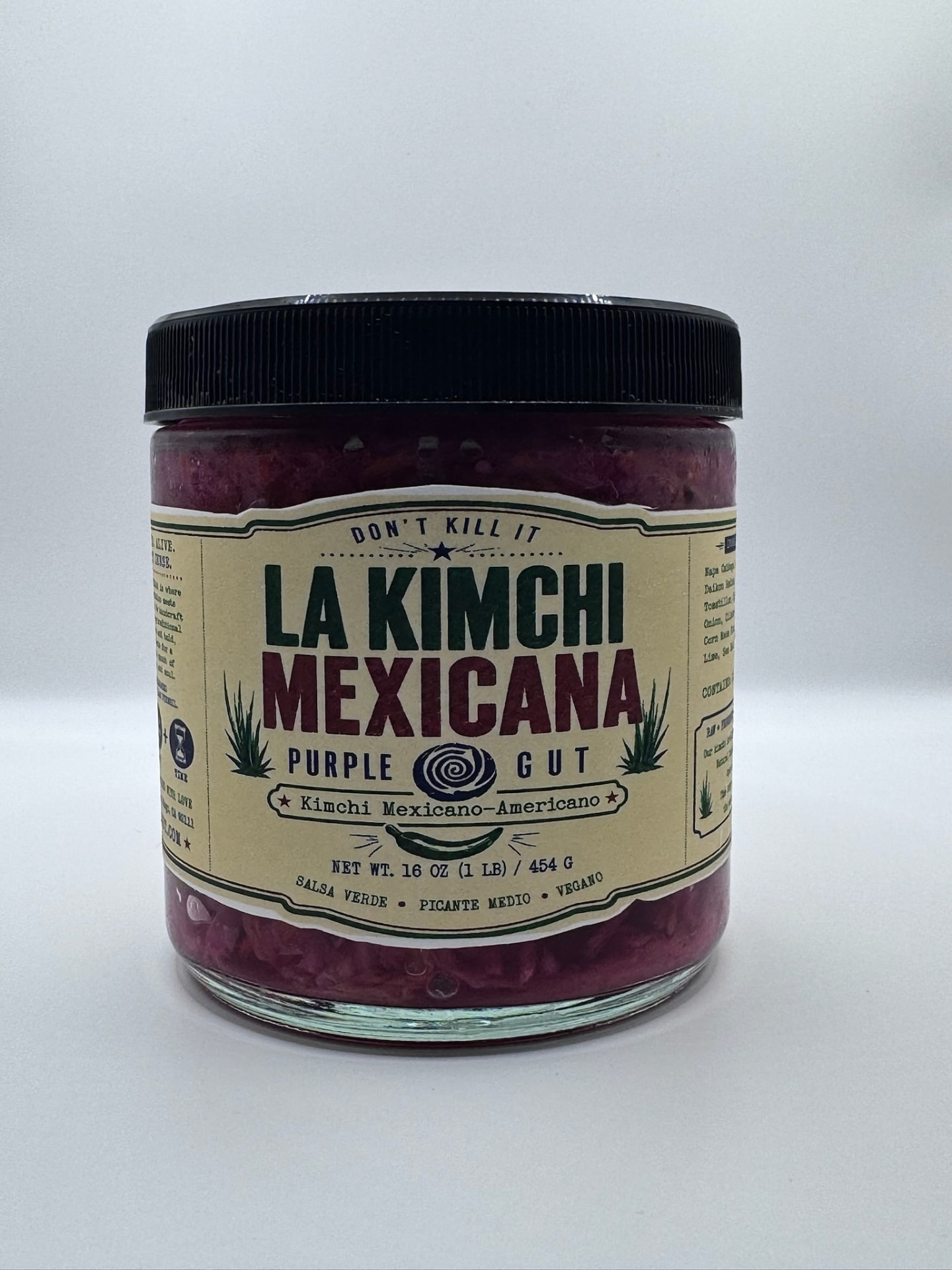 16oz jar of Purple Gut La Kimchi Mexicana with tomatillo salsa verde